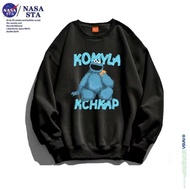 NASA STA เสื้อยืดแขนยาวร่วมชายการ์ตูนสัตว์ประหลาดตัวน้อยพิมพ์สีน้ำเงินเสื้อแจ็คเก็ตเสื้อกันหนาวชายเข