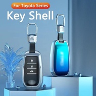QHCP Car Key Case Cover 3D Mirror Surface Zinc Alloy TPU Key Shell Fit For Toyota Series Camry RAV4 