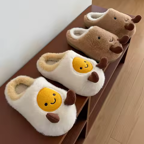Winter Women Cotton Slippers Cartoon Cute Egg Slippers Fleece-lined New Year Festival Fleece Lined C