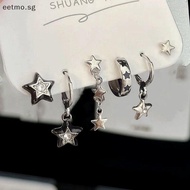 [eetmo] 6PCS SET Goth Punk Vintage Aesthetic Crystal Heart Moon Cross Star Pendant Earrings For Men 