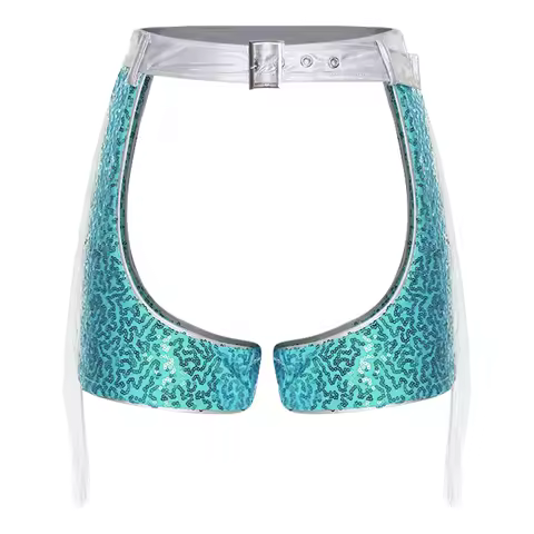Women Stylish Chaps Shorts Open Crotch Sequins Tassel Decor Micro Shorts Costumes Cover Accessory Di