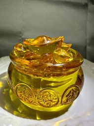 761. 琉璃元寶聚寶盆 / 金元寶聚寶盆 / 琉璃聚寶盆 (一套)「招財進寶 金銀滿屋 盤滿缽滿 財源滾滾」(新年優惠，隨機加送琉璃金幣或琉璃金條或大元寶一個)