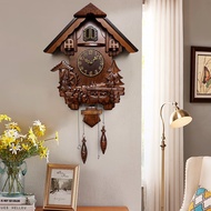 Hanshi（Hense）Creative Solid Wood Cuckoo Wall Clock Light-Controlled Time Clock Living Room Pastoral Retro Clock Personalized Sweet ClockHP25