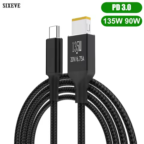 90W 135W PD USB Type C To Square Charger Adapter Cable Laptop For Lenovo ThinkPad T440P T530 T540P G