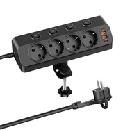 รางปลั๊กไฟตั้งโต๊ะมัลติฟังก์ชั่น 8-in-1 พร้อมการชาร์จอย่างรวดเร็ว USB-C 20W 2 พอร์ต พอร์ต USB-A ช่อง