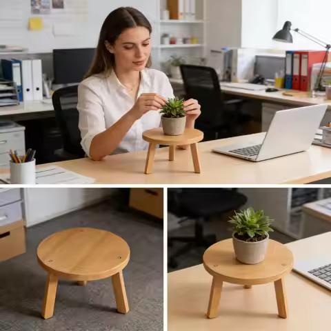 Round Wooden Plant Stool Flower Riser Stepping Stool Small Garden Plants Stand For Indoor Courtyard