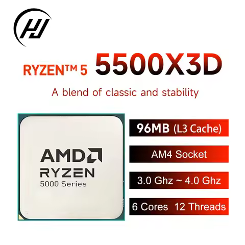 AMD Ryzen 5 5500X3D 6-Core 12-Thread R5 5500X3D Processor 105W 3GHz Socket AM4 PCIe 4.0 DDR4 L3=96M