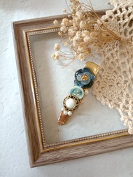 wow Handmade- Blue玫瑰鈕扣髮夾 壓夾 髮飾