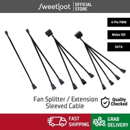 SweetLoot PC 4Pin / SATA / MOLEX IDE to 4 Pin / 3 Pin Male to 1 / 2 / 3 / 4 Way PWM Fan Sleeved Exte