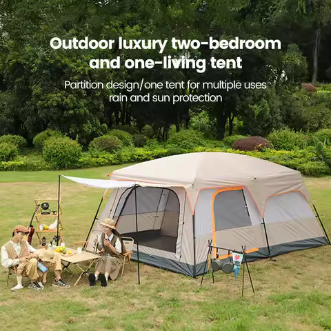 Outdoor Camping Tent for 3-12 People, Double Layers, Oversized 2 Rooms, Thickened, Rainproof, Waterp