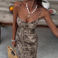 Ms. VIVINA's Summer Simple And Stylish Leopard Print Shoulder Straps Long Dress, Transparent Attire,