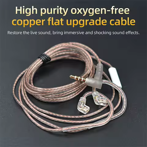 KZ Headphone Cable Oxygen-free Copper Flat Upgrade Cable Original Wire For KZ Earphone
