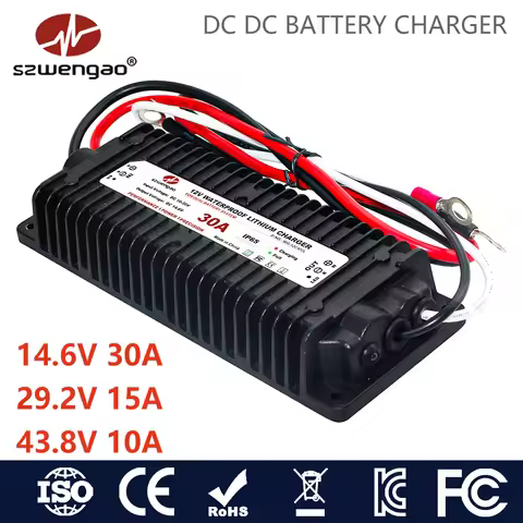 szwengao DC DC 12.6V 14.6V 29.2V 43.8V Lifepo4 Lithium Battery Charger 30A 15A 10A 7.5A Waterproof E