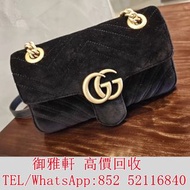 高̵ꙴ價̵ꙵ回̵ꙷ收̵ꙸ：Gucci GG Marmont 22黑色絲絨鏈條包 名牌手袋 手袋 舊手袋 斜挎包、水桶包、手提包、腰包 斜挎包、菲拉格慕 Ferragamo、單肩包、Balenciaga