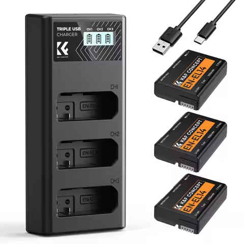 K&F Concept 3-Pack EN-EL14 Battery Upgrade LCD Charger for Nikon D5300 D5600 D5100 D5200 D5500 D3100