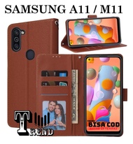 LEATHER CASE FLIP UNTUK SAMSUNG M11 (2020) - FLIP  WALLET CASE KULIT SAMSUNG M11 (2020) - CASING DOMPET-FLIP COVER LEATHER-SARUNG BUKU HP