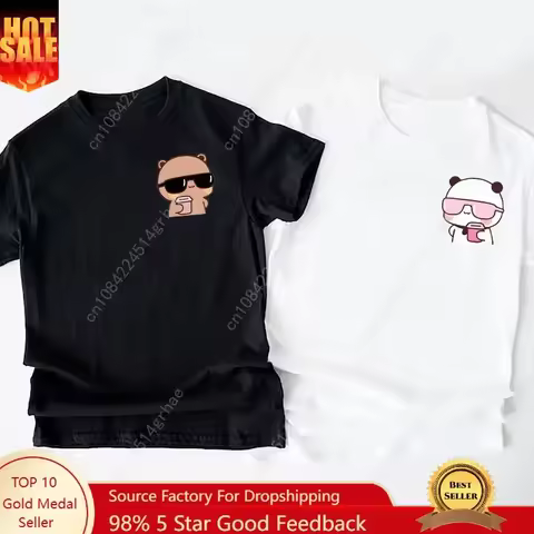 Cool Panda Bear Bubu Dudu Wearing Sunglasses Graphic T Shirts Bubu Dudu Drinking Teamilk T Shirt Cut