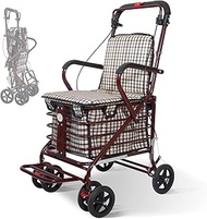 Foldable Shopping Cart with Seat, All-Terrain Wheels, 220 lbs Capacity, Comfortable Thickened Cushio