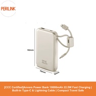 [CCC Certified] Anvers Power Bank 10000mAh 22.5W Fast Charging | Built-in Type-C & Lightning Cable |
