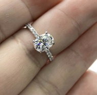 แหวนเพชร 2 กะรัต Moissanite เหลี่ยม (H&amp;A) น้ำ 100 เงินแท้ 92.5% ชุบทองคำขาว