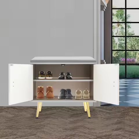 Modern Shoe Changing Bench Rectangular Shoe Rack Bench with Cabinet Storage for Room Entrance Corrid