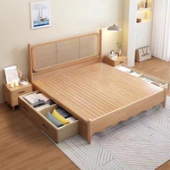 【Sg Sellers】Solid Wood Bed Storage Bed Solid Wooden Bed Frame Bed Bed Wooden Bed Bed Bed Frame With Mattress Storage Bed Frame Storage Drawers Bed Frame Single/Queen/King Bed Frame