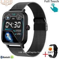 LIGE Smart Watch ผู้ชายบลูทูธรับสายบันทึกโหมดกีฬา IP67กันน้ำนาฬิกาจับเวลาโทรออกข้อความเตือน S Mart W