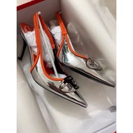 2026 Summer New Style Silver High Heels Star Catwalk Style Pointed Toe Metal Buckle Sandals