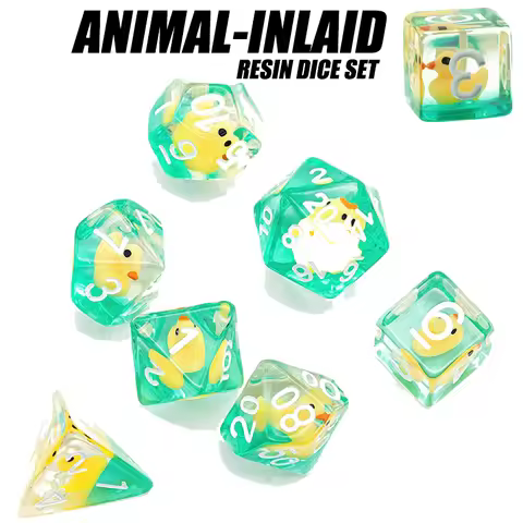 Animal-Inlaid Resin Dice Set - 7-Piece Polyhedral RPG Set (D4-D20) for DND, Tabletop & Board Games -