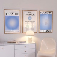 3pcs Blue Positive Aura Spiritual Grainy Gradient Wall Art Prints Canvas Painting Poster Pictures Fo