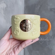 Starbucks Cup 2021 Mid-Autumn Festival Limited Autumn Cute Pet Yellow Embossed Nameplate Bronze Medal Ceramic Cup Mug