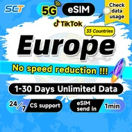 Wefly Europe eSIM 5G 3-30 Days Daily500MB-3GB Unlimited 4G Data eSIM Europe SIM Card For 33 Countrie