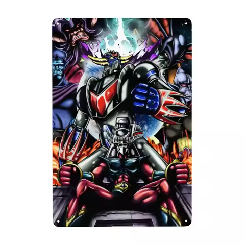 Vintage Mazinger Z Mad Robot Metal Sign Personalized Grendizer Anime Manga Tin Plaques Cafe Wall Dec