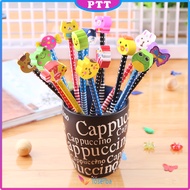 Pensil Karakter Kartun Lucu Motif Garis Polkadot Pensil Karakter + Penghapus Pensil Lucu Ada Penghap