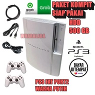 CONSOLE PS3 FAT PORT2 PUTIH / WHITE HARDISK INTERNAL 500GB FULL 42 GAME BONUS 2 STIK WIRELLES ORI PA