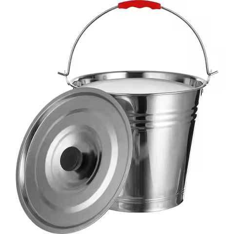 24CM Stainless Steel Thickened Water Bucket With Lid Multi Purpose Liquid Holder For Hotel Pasture R