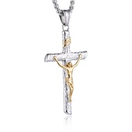 Men Women Crucifix Cross Pendant Baptism Christian Jewelry Stainless Steel Jesus Necklace with 22+2“
