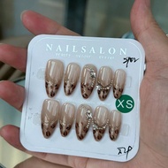 10pcs Shibuya Gyaru Leopard Nail Tips, Sweet Gyaru French Leopard With Gold Trim & Fine Glitter, Vin