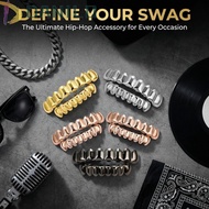 DANILO Teeth Grillz Top Bottom Set, Shiny Anti Slip Teeth Grillz Caps,  Glossy  Gold Silver Teeth Je
