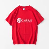 Áo Thun Tay Ngắn Màu Trắng Yonsei University Dành Cho Nam Và Nữ Phong Cách Ngọt Ngào in Họa Tiết Mùa
