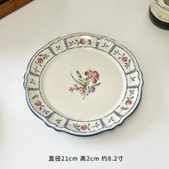 Blue Floral Ceramic Dinner Plate French Vintage Style High Value Pasta Dish Deep Edge Plate Plant Pa