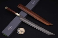 🇯🇵🔥二唐🔥鬼殺【青二鋼 暗紋 墨流 先丸柳刃 330mm ＋ 黃檀刀鞘 】日本高級廚刀  墨流暗紋 先丸柳刃