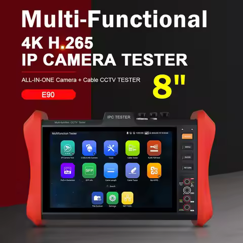 8" 4K CCTV IPC Tester E90 Digital Multimeter Opitcal Power Meter Visual Fault Locator PoE++Power out