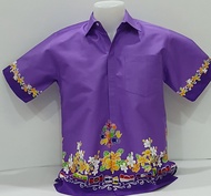 เสื้อลายไทย คอเชิ้ต - สีม่วงลายอาเซียน  ผู้ชาย