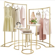 Stylish Cloth Gold Garment Display Rack Shop Store Retail Mall Floor Standing Baju Table Clothing Ra