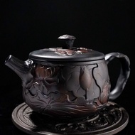 Yunnan Purple Pottery Purely Handmade Teapot Single Pot Kung Fu Tea Purple Clay Pot Lotus Pond Fish