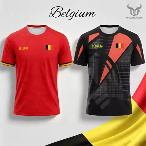 Jersey Belgium Soccer 2026 New Belgium Flag Print Soccer Jersey Summer Men's Quick-Drying Breathable
