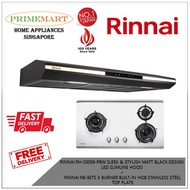 RINNAI RH-S3059-PBW SLEEK &amp; STYLISH MATT BLACK DESIGN LED SLIMLINE HOOD +  RINNAI RB-93TS 3 BURNER BUILT-IN HOB BUNDLE