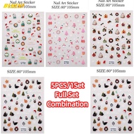 5pcs/1set Nail Art Christmas Element Nail Sticker Happy Christmas 5d Embossed Decal Nail Decoration 