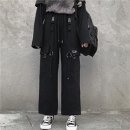 Black Cargo Pants Men Alt Clothes Cotton Hip Hop Y2k Jogger with Chain Vintage Punk Baggy Harem Trou